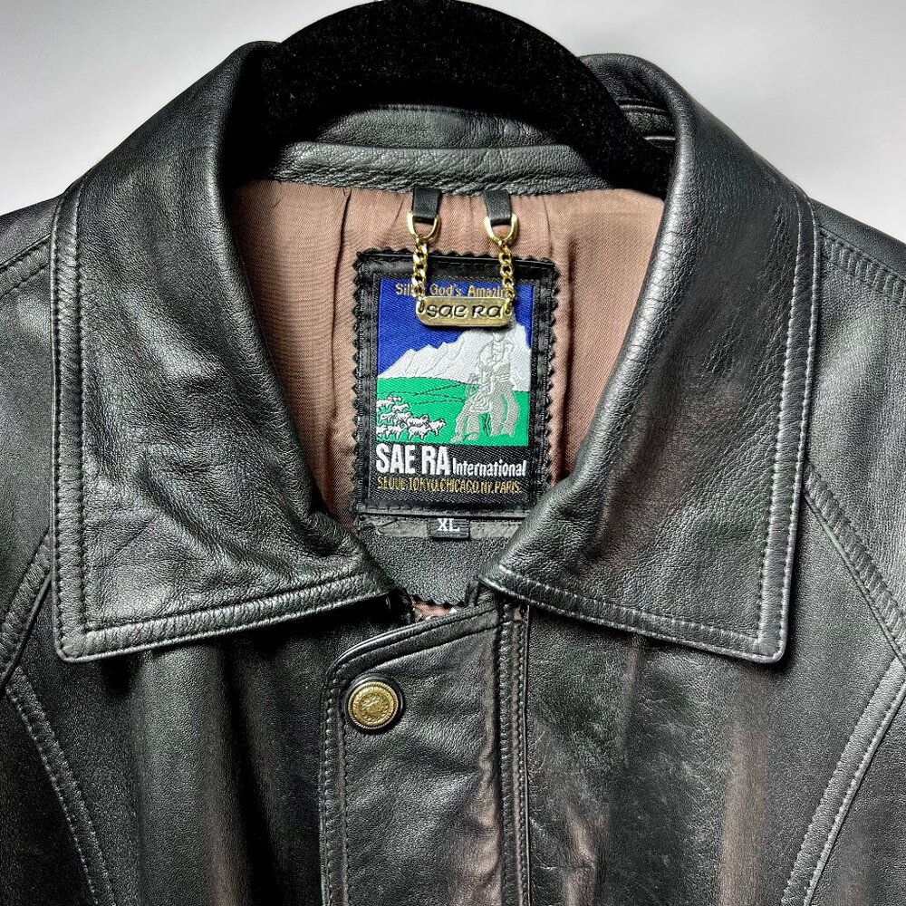 Jacca Bella-Sae Ra International Sheep skin Leather/silk Black‎ Jacket Men's  XL